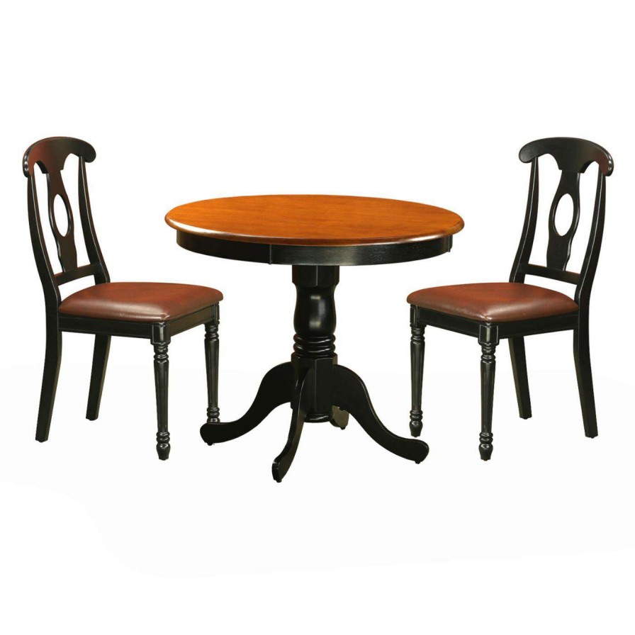 Dining Table Sets * | New East West Furniture Antique 3 Piece Pedestal Round Dining Table Set With Kenley Faux Leather Seat Chairs