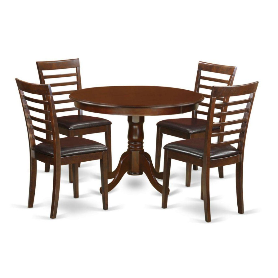 Dining Table Sets * | Buy Round East West Furniture Hartland 5 Piece Straight Ladderback Dining Table Set