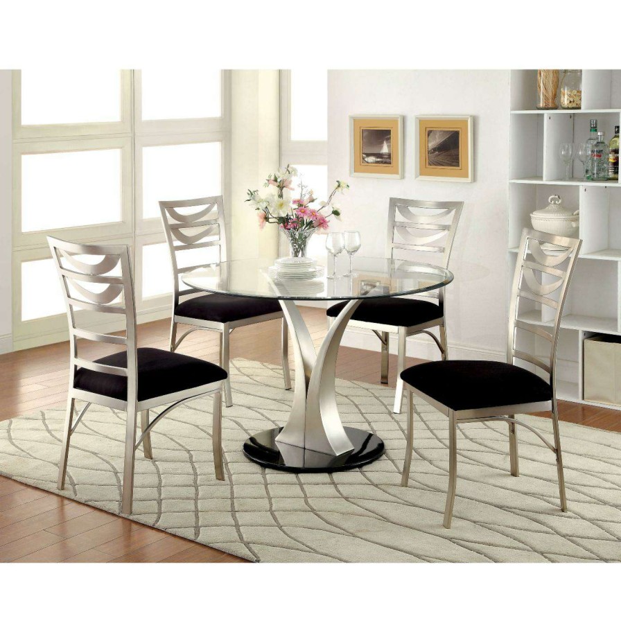 Dining Table Sets * | Hot Sale Round Furniture Of America Sparling Contemporary 5 Piece Dining Table Set With Ladderback Chairs