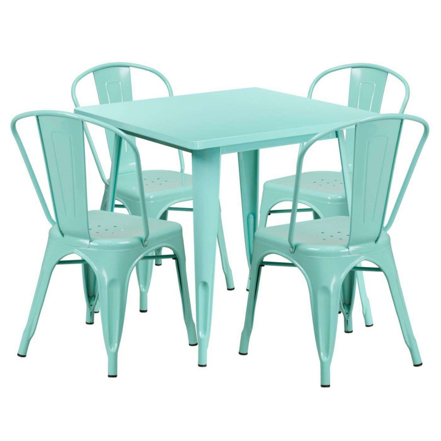 Dining Table Sets * | Best Pirce Flash Furniture 31.5 In. Square Metal Indoor-Outdoor Table With 4 Splat Back Stack Chairs