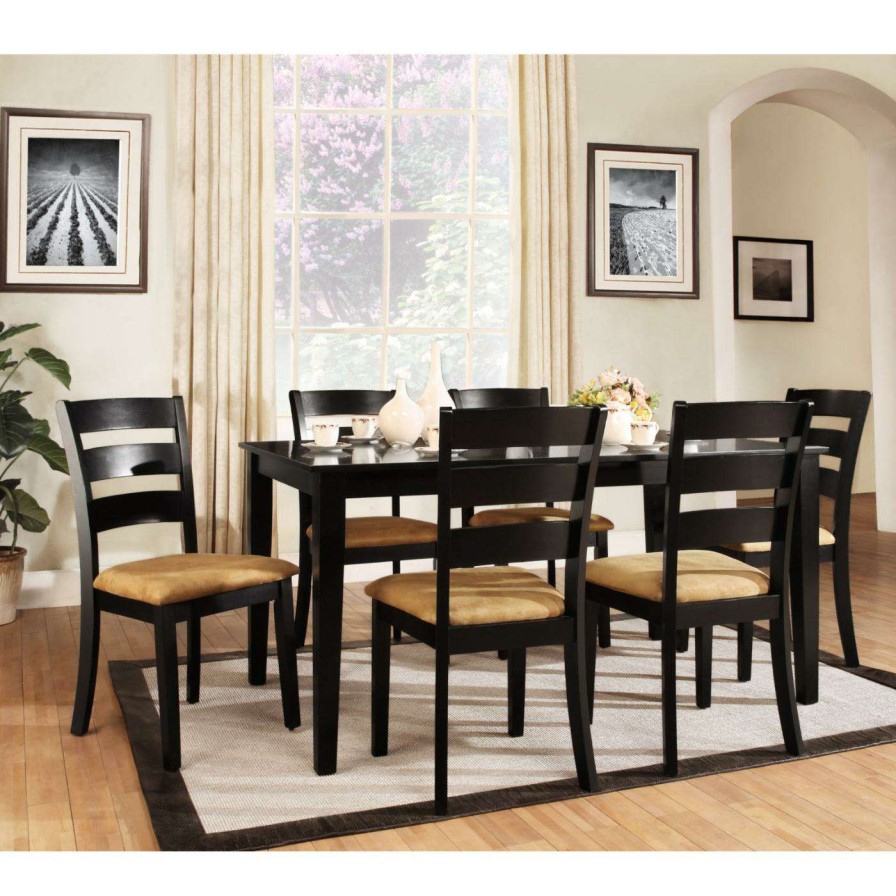 Dining Table Sets * | New Homelegance Weston Home Tibalt 7 Piece Rectangle Black Dining Table Set 60 In. With 6 Ladder Back Chairs