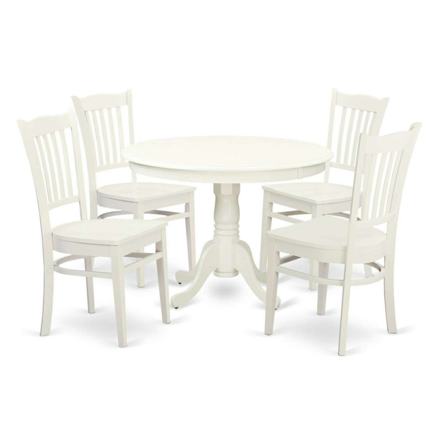 Dining Table Sets * | Top 10 Round East West Furniture Hartland 5 Piece Comb Back Dining Table Set