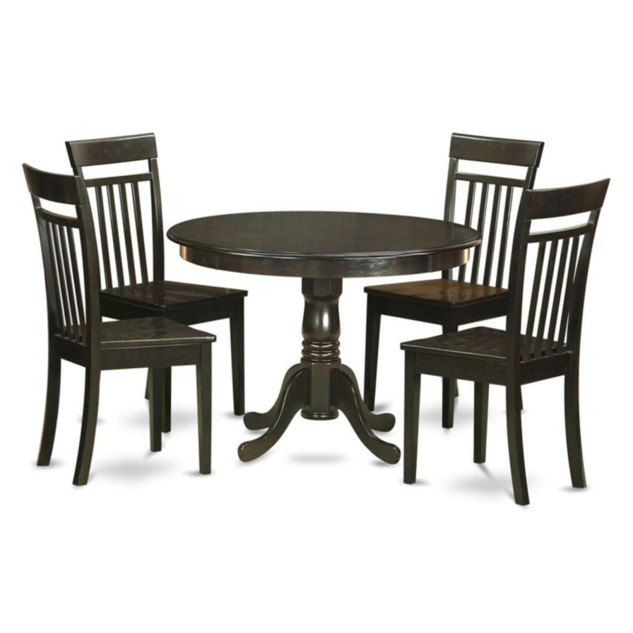 Dining Table Sets * | Best Reviews Of East West Furniture Hartland 5 Piece Round Pedestal Dining Table Set With Capri Chairs