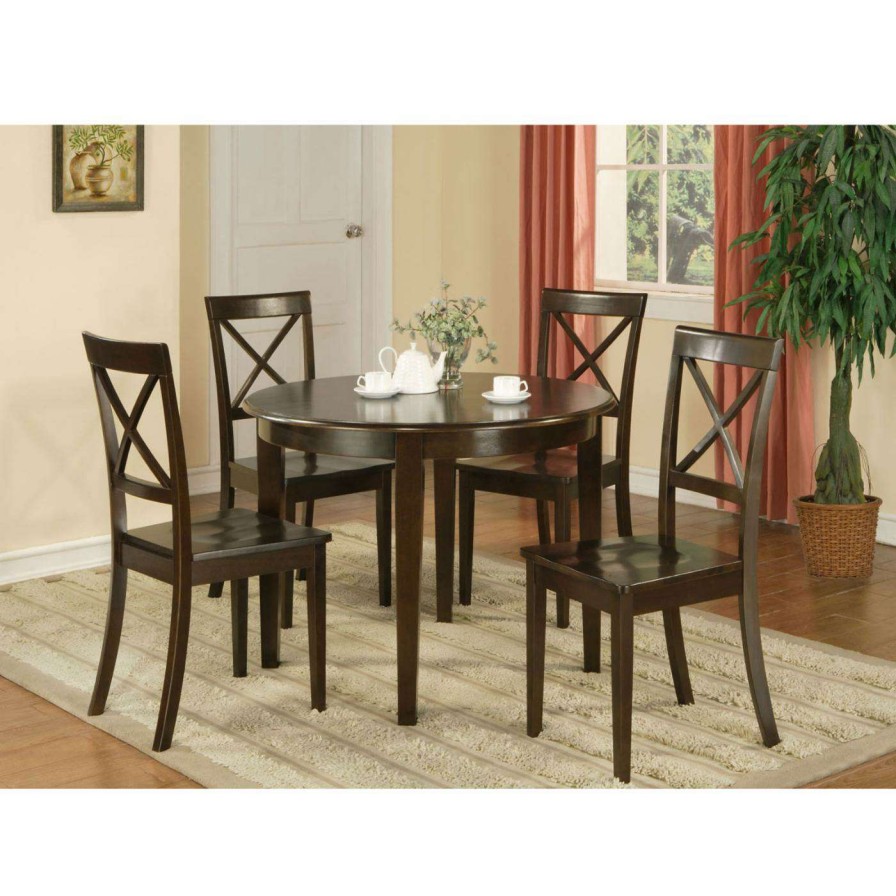 Dining Table Sets * | Cheapest East West Furniture Boston 3 Piece Round Dining Table Set With Wooden Seat Chairs