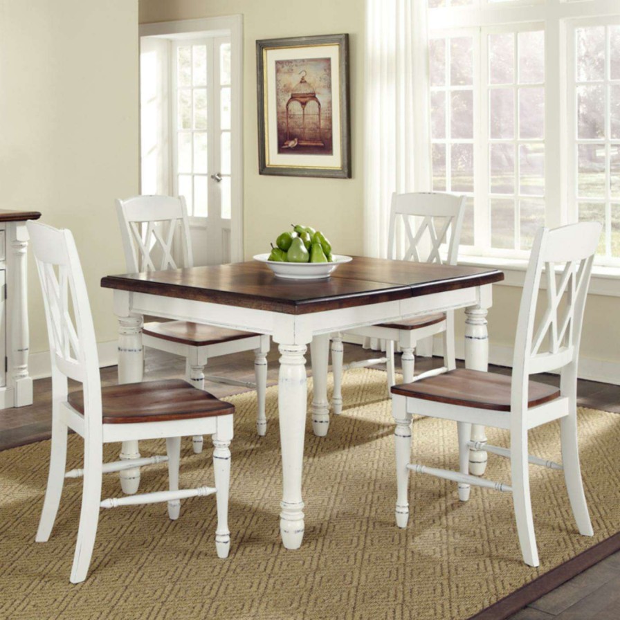 Dining Table Sets * | Deals Rectangle Home Styles Monarch 5 Piece Dining Table With 4 Double X-Back Chairs White & Oak