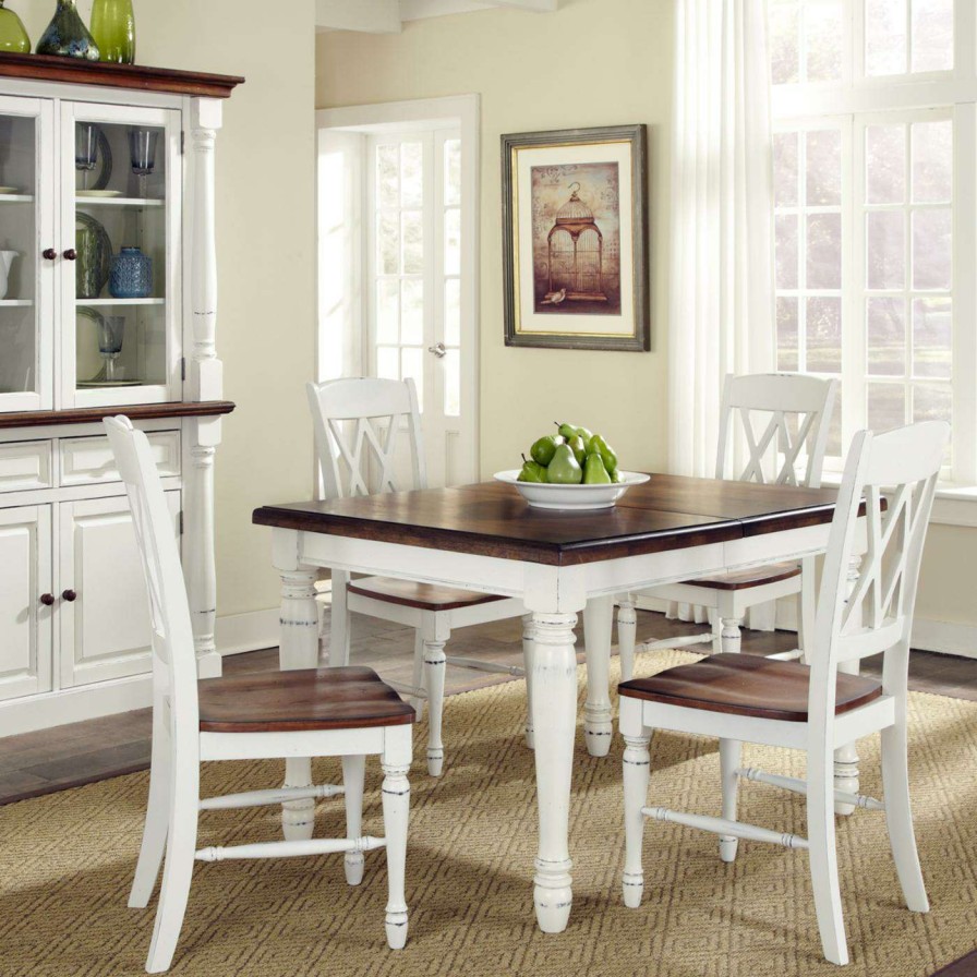 Dining Table Sets * | Deals Rectangle Home Styles Monarch 5 Piece Dining Table With 4 Double X-Back Chairs White & Oak