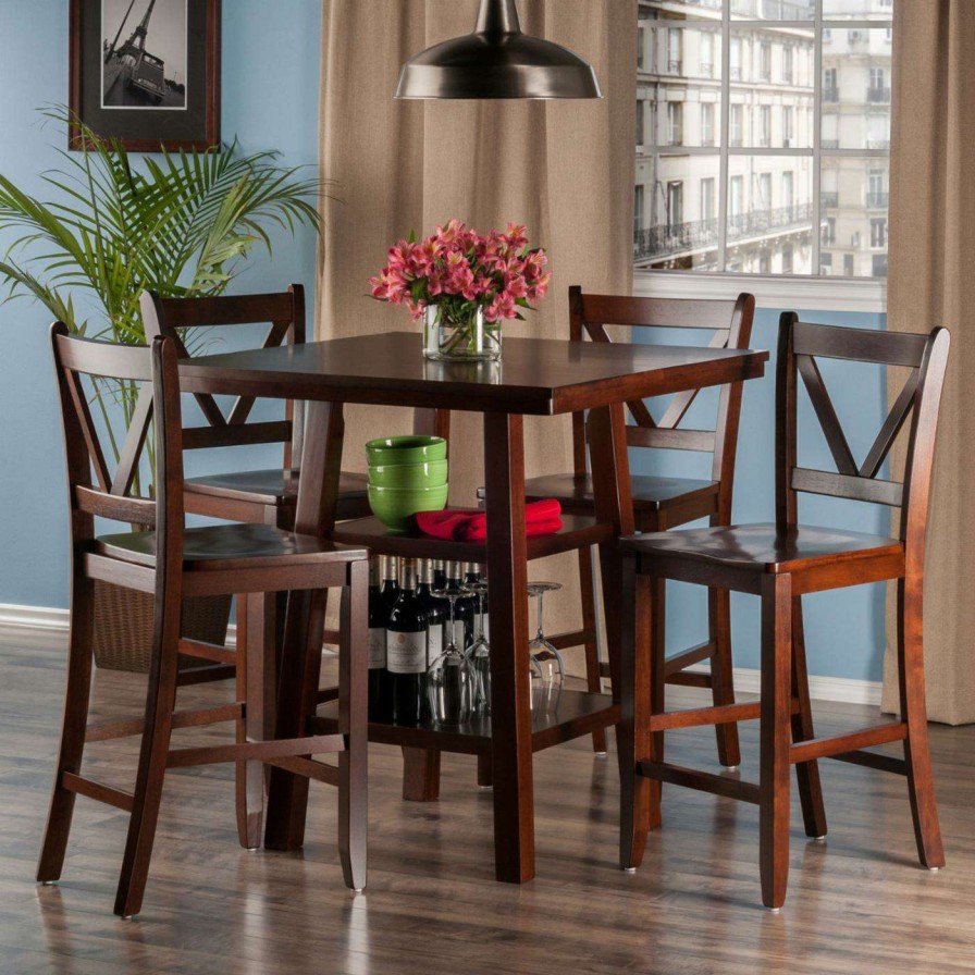 Dining Table Sets * | Outlet Square Winsome Orlando 5 Piece Counter Height Dining Table Set With V-Back Stools