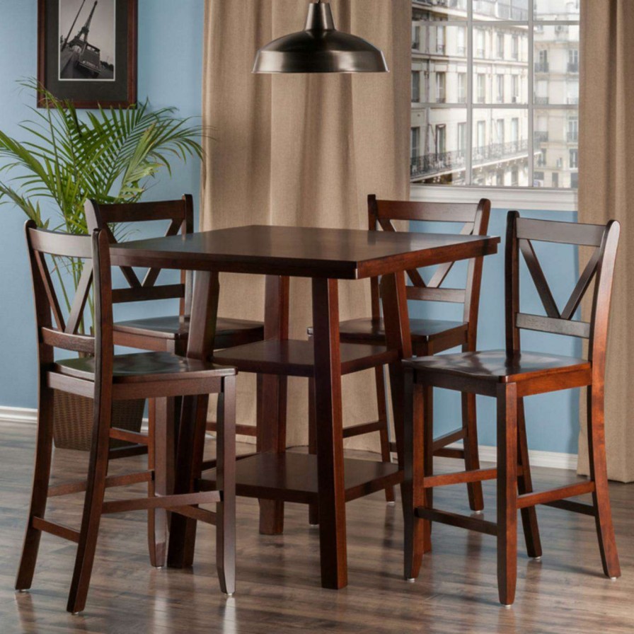 Dining Table Sets * | Outlet Square Winsome Orlando 5 Piece Counter Height Dining Table Set With V-Back Stools