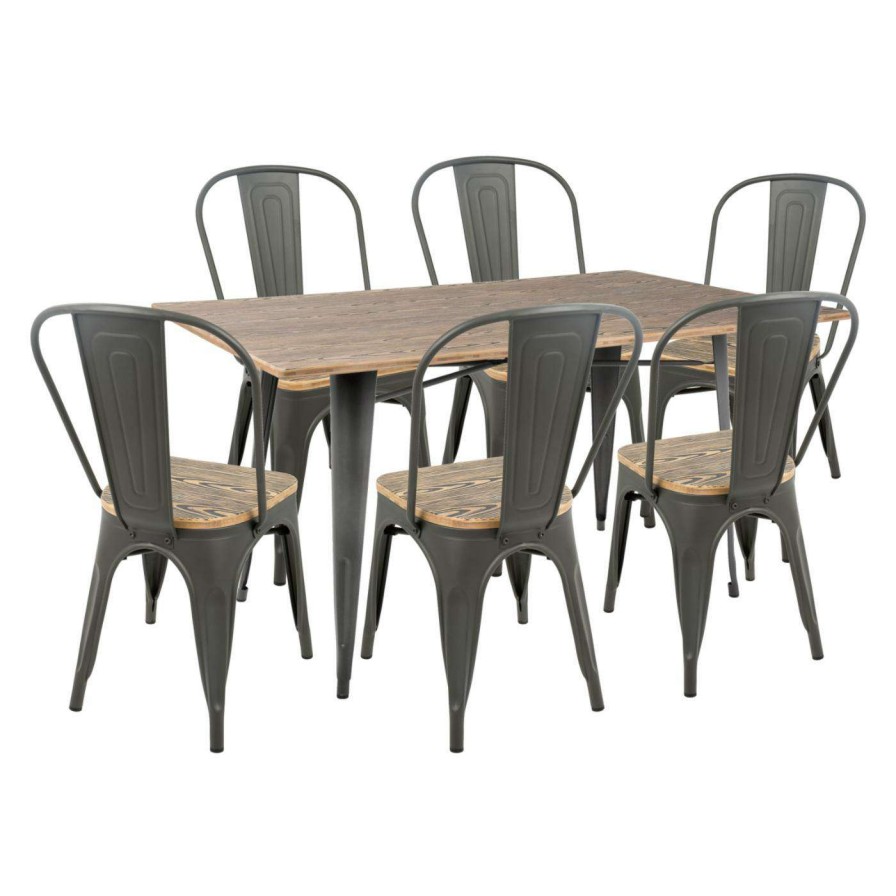 Dining Table Sets * | Brand New Rectangle Lumisource Oregon 7 Piece Industrial Dining Set Vintage White / Espresso