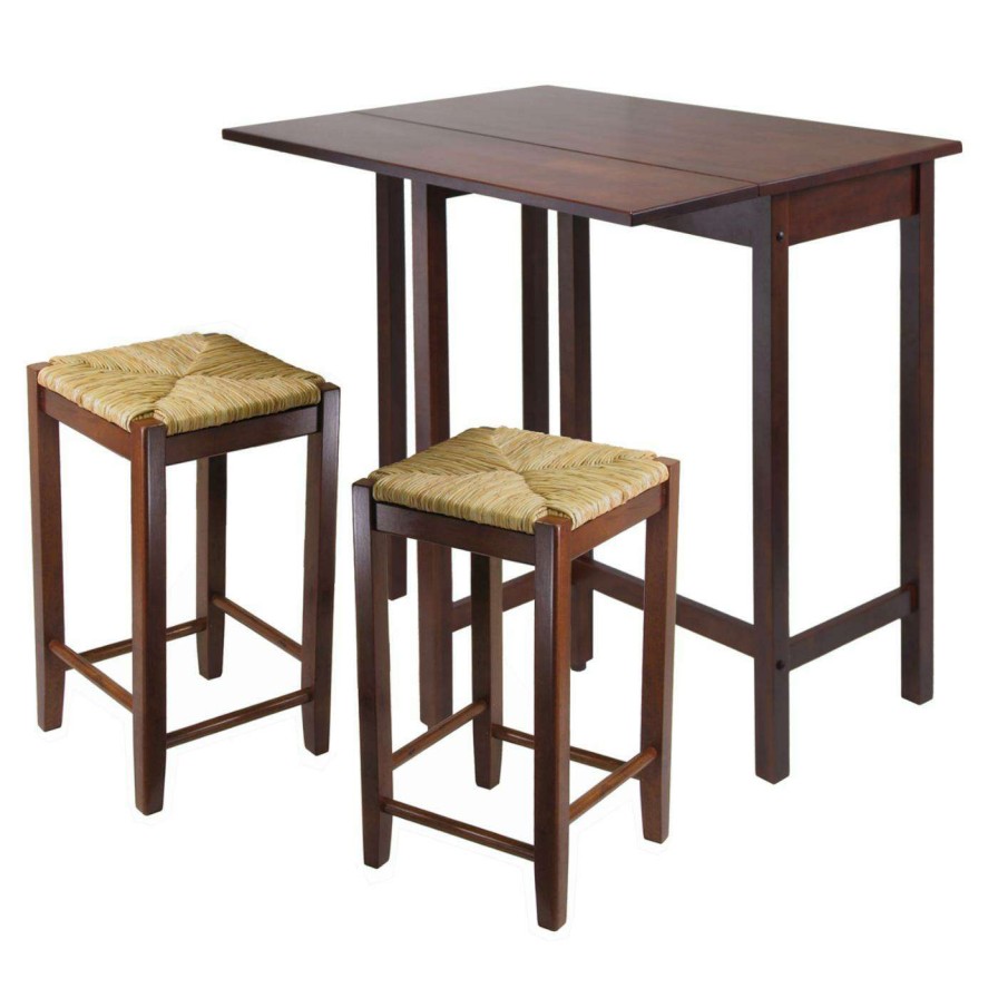 Dining Table Sets * | Promo Rectangle Winsome Lynwood 3 Piece Drop Leaf Pub Set With Rush Seat Stools