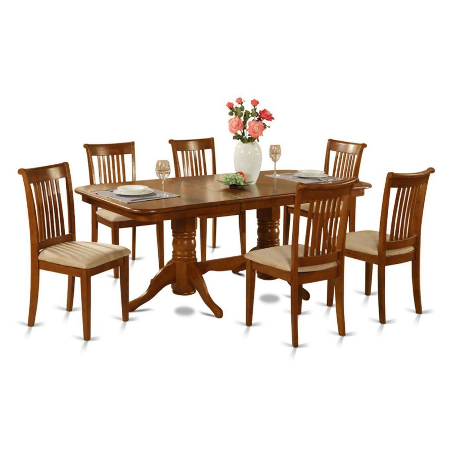 Dining Table Sets * | Cheapest Rectangle East West Furniture Kenley 7 Piece Dining Table Set With Portland Chairs