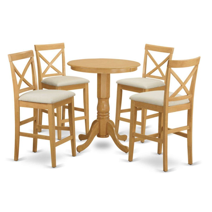 Dining Table Sets * | Coupon Round East West Furniture Eden 5 Piece High Cross Dining Table Set Wood