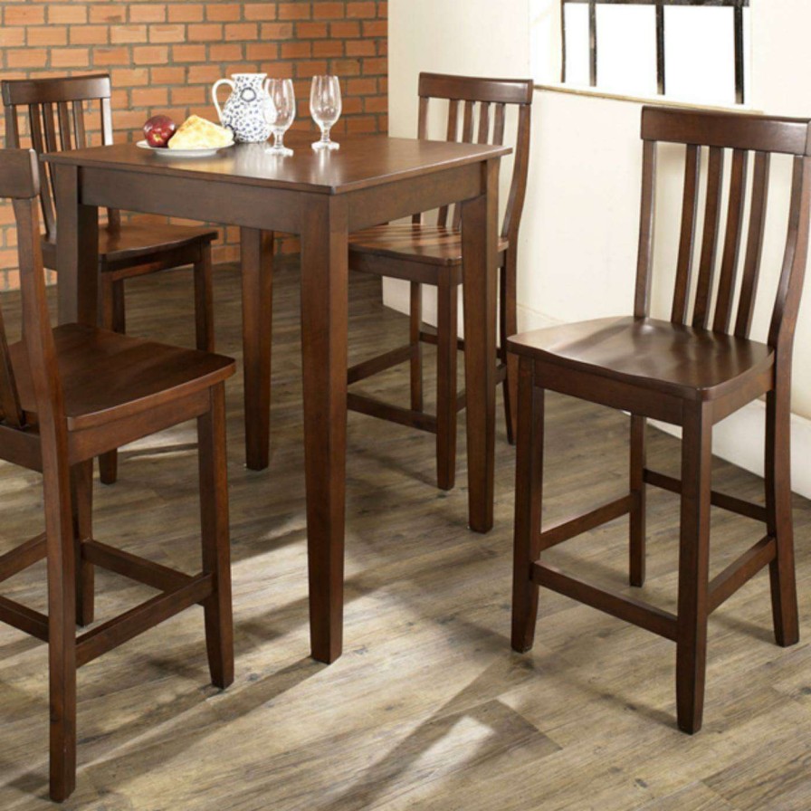 Dining Table Sets * | Buy Square Crosley 5-Piece Pub High Dining Set With Tapered Leg And School House Stools Black