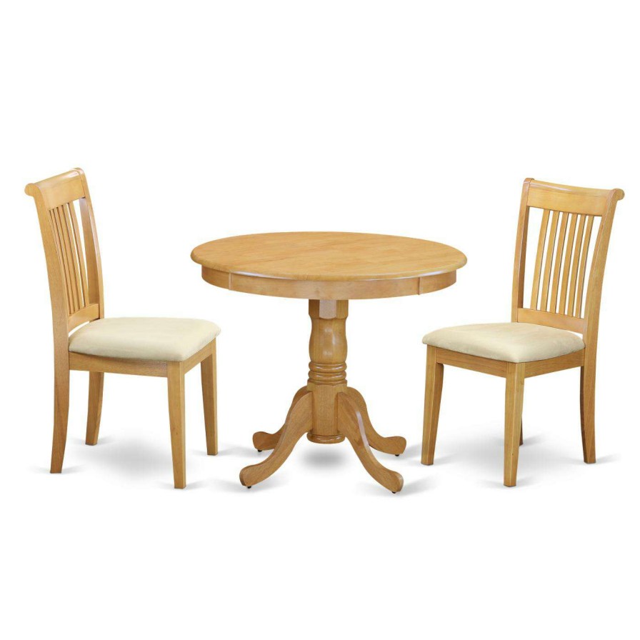 Dining Table Sets * | Deals East West Furniture Antique Anpo3 Three Piece Round Pedestal Dining Set Wood