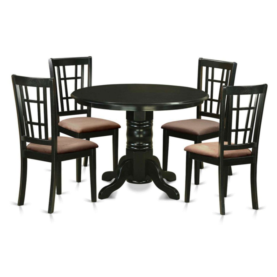 Dining Table Sets * | Best Sale Round East West Furniture Shelton 5 Piece Windowpane Dining Table Set Leather Cushion