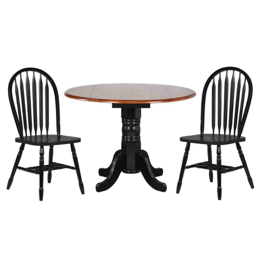 Dining Table Sets * | Outlet Sunset Trading 3-Piece 42 In. Round Drop Leaf Dining Set With Arrowback Chairs