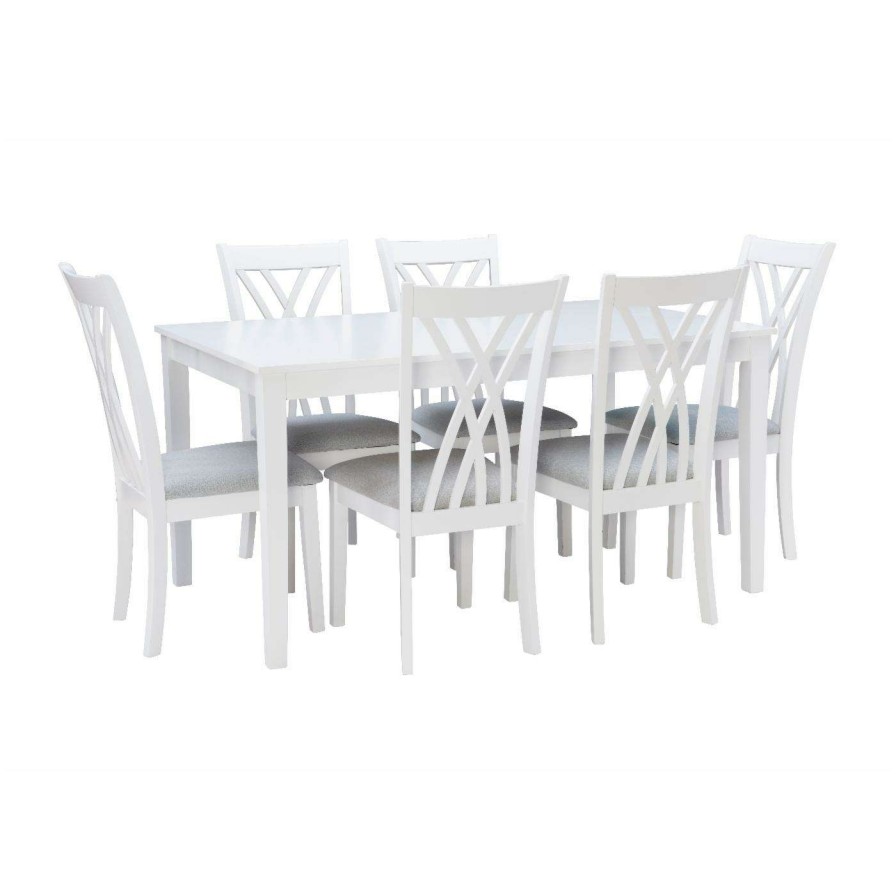 Dining Table Sets * | Best Sale Rectangle Powell Maggie 7-Piece Dining Set White