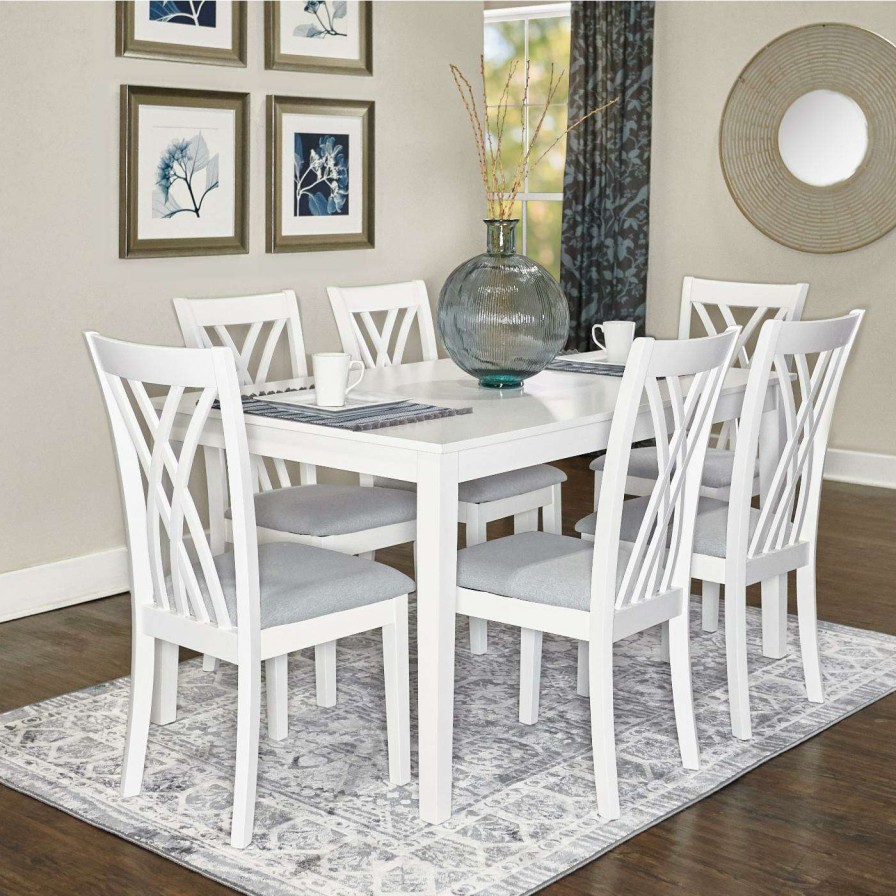 Dining Table Sets * | Best Sale Rectangle Powell Maggie 7-Piece Dining Set White