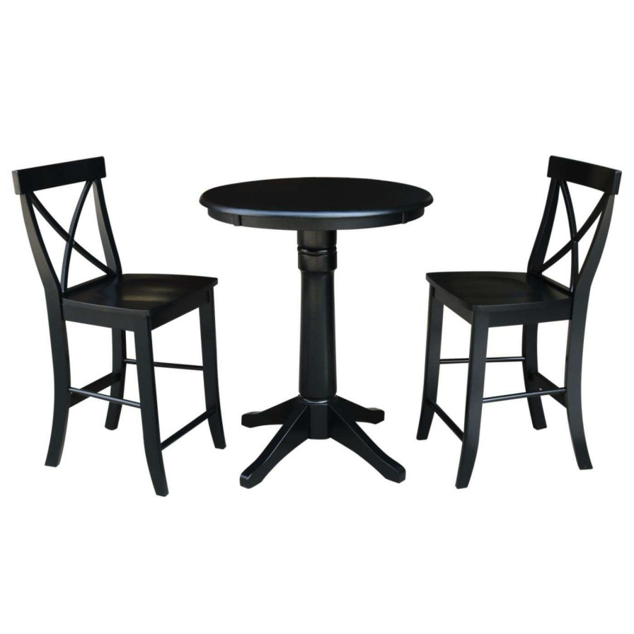 Dining Table Sets * | Best Pirce Round International Concepts 3 Piece 30 In. Counter Height Dining Table With Cross Back Stool