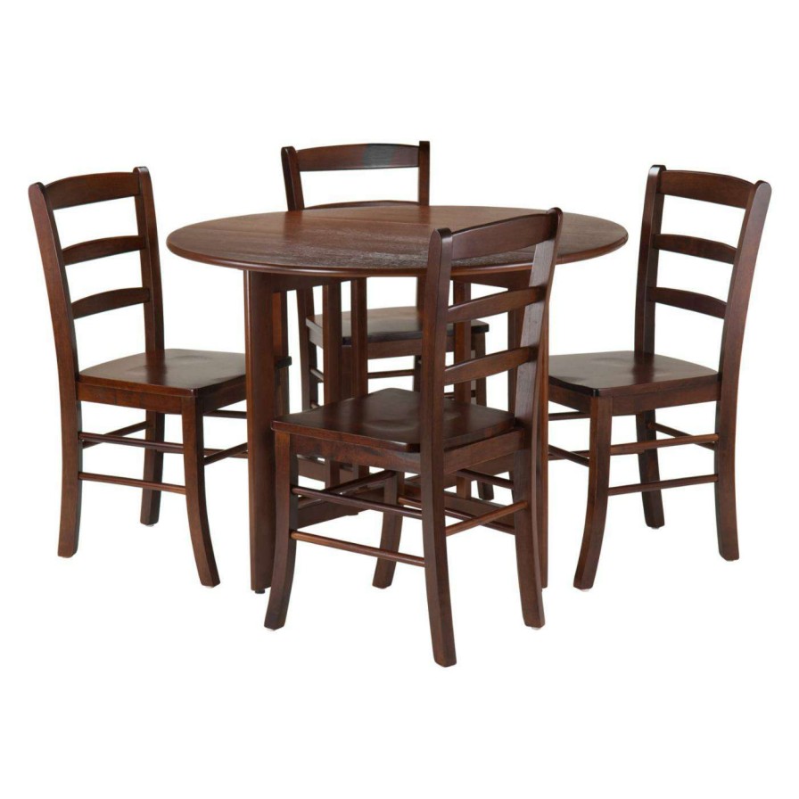 Dining Table Sets * | Budget Winsome Alamo 5 Piece Round Drop-Leaf Dining Table Set