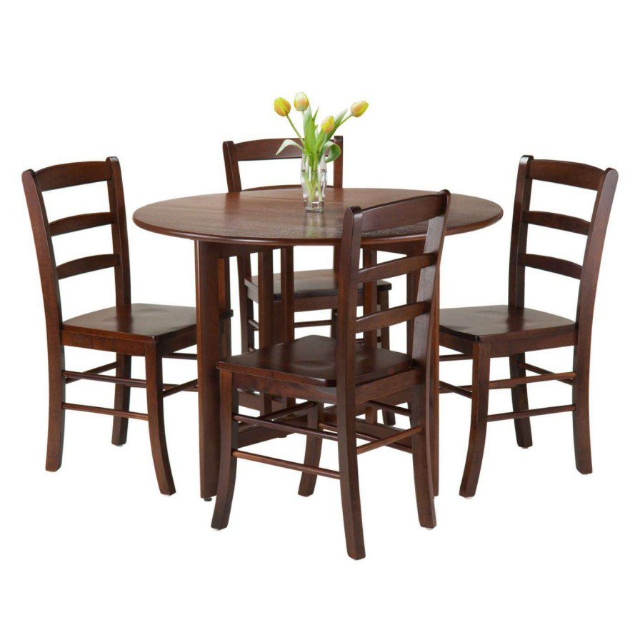 Dining Table Sets * | Budget Winsome Alamo 5 Piece Round Drop-Leaf Dining Table Set