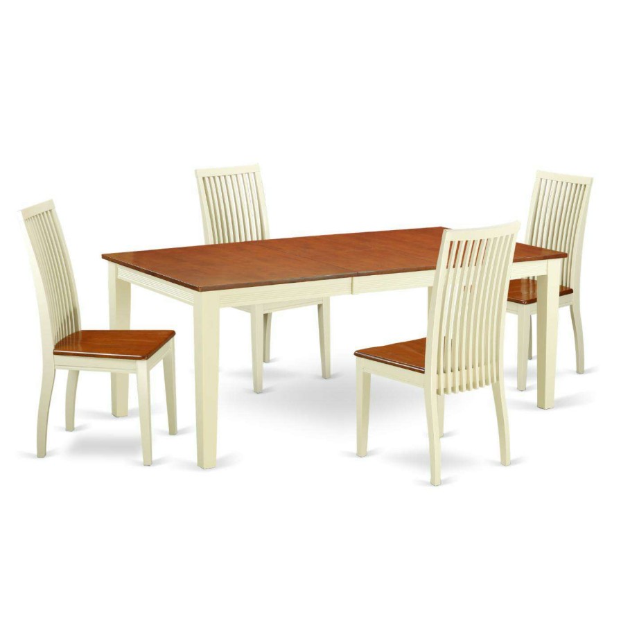 Dining Table Sets * | Cheapest East West Furniture Quincy 5 Piece Rectangle Extending Dining Table Set Buttermilk / Cherry