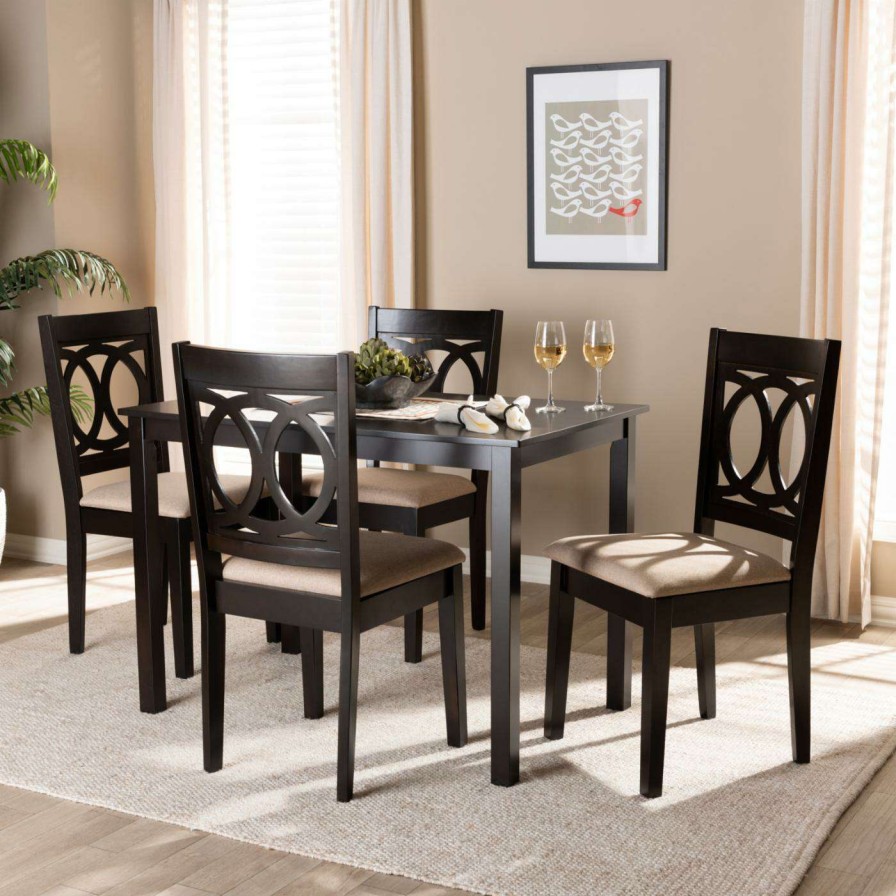 Dining Table Sets * | New Rectangle Baxton Studio Lenoir Upholstered 5 Piece Dining Table Set