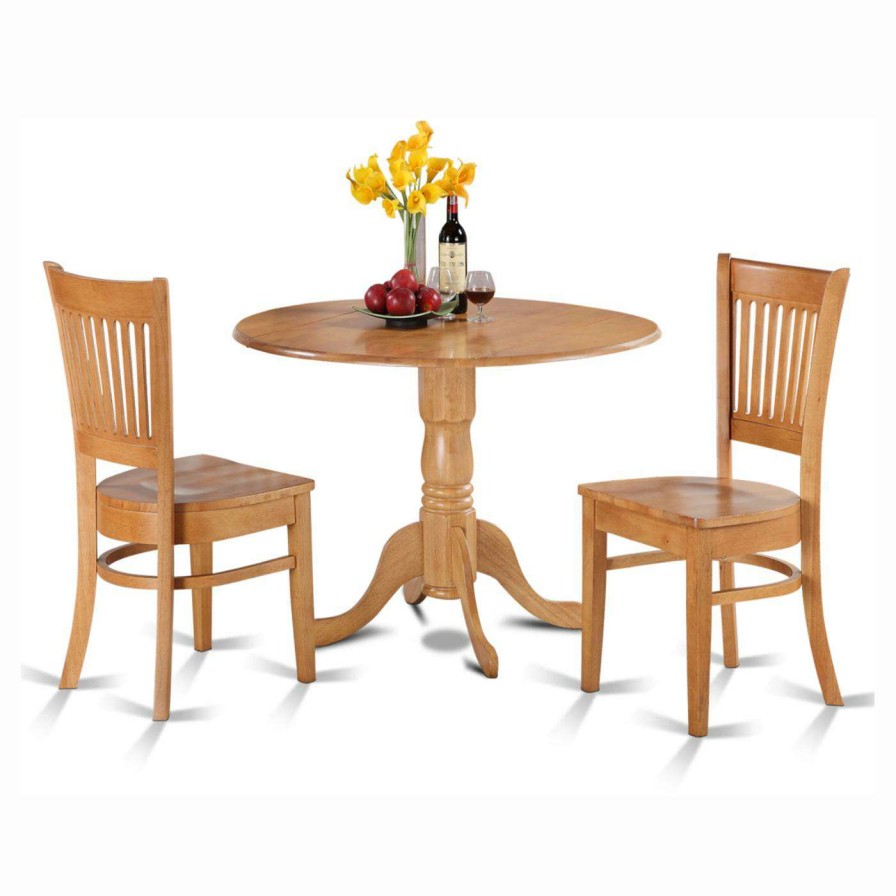 Dining Table Sets * | Best Reviews Of Round East West Furniture Dublin 3 Piece Drop Leaf Dining Table Set With Vancouver Wooden Seat Chairs