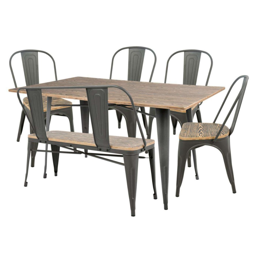 Dining Table Sets * | Promo Rectangle Lumisource Oregon 6 Piece Industrial Dining Set Vintage White / Espresso