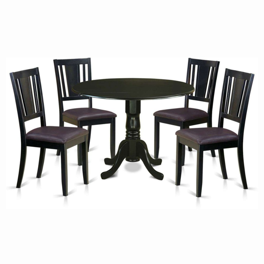 Dining Table Sets * | Budget Round East West Furniture Dublin 5 Piece Drop Leaf Dining Table Set With Buckland Faux Leather Seat Chairs