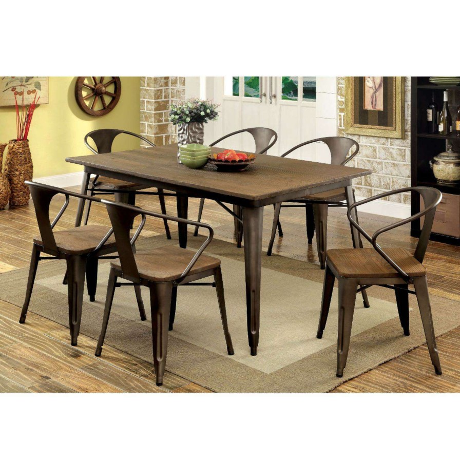 Dining Table Sets * | New Rectangle Furniture Of America Olmsted 7 Piece Metal Framed Dining Table Set