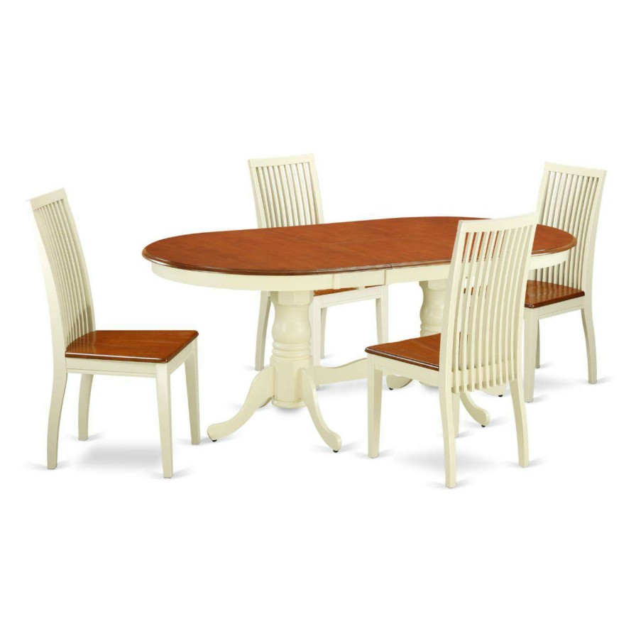 Dining Table Sets * | Wholesale East West Furniture Plainville 5 Piece Oval Extending Dining Table Set Buttermilk / Cherry