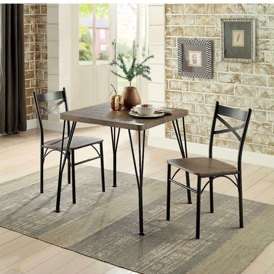 Dining Table Sets * | Wholesale Square Furniture Of America Lauder 3-Piece Dining Table Set Natural Tone Antique Brown/Dark Bronze