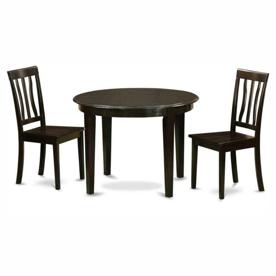 Dining Table Sets * | Best Deal East West Furniture Boston 3 Piece Round Dining Table Set With Antique Wooden Seat Chairs