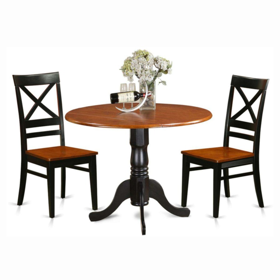 Dining Table Sets * | Best Deal Round East West Furniture Dublin 3 Piece Drop Leaf Dining Table Set With Quincy Wooden Seat Chairs