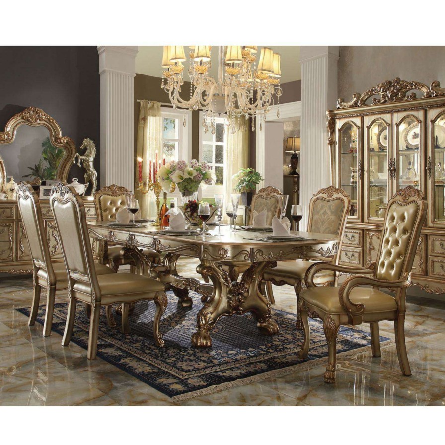 Dining Table Sets * | Buy Formal Dining Sets Acme Furniture Dresden Gold 7 Piece Trestle Dining Table Set