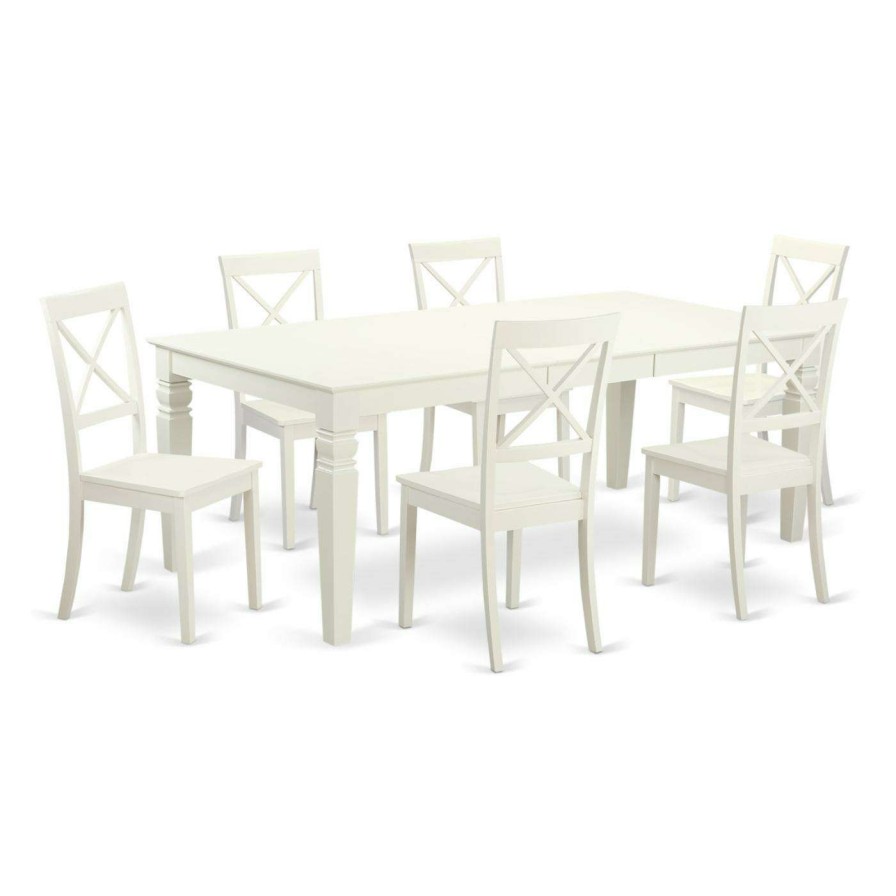 Dining Table Sets * | New Rectangle East West Furniture Logan 7 Piece Crossback Dining Table Set