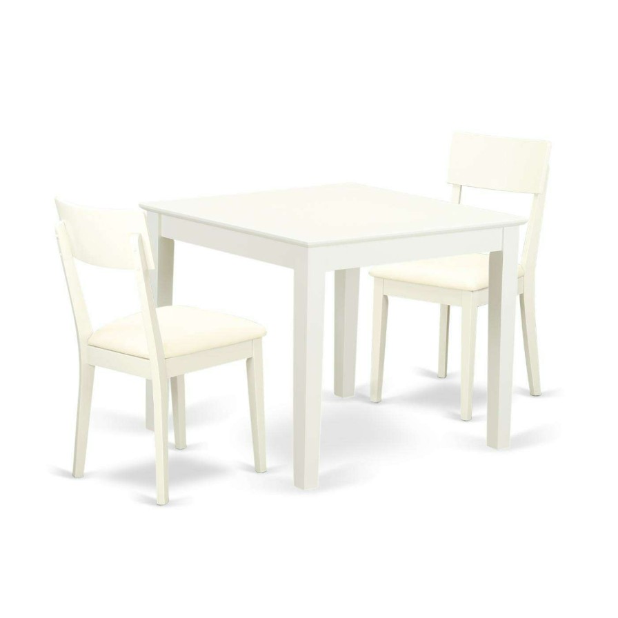 Dining Table Sets * | Discount Square East West Furniture Oxford 3 Piece Dining Table Set With 2 Faux Leather Seat Dining Chairs Linen White