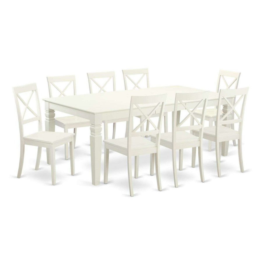 Dining Table Sets * | Cheapest Rectangle East West Furniture Logan 9 Piece Crossback Dining Table Set