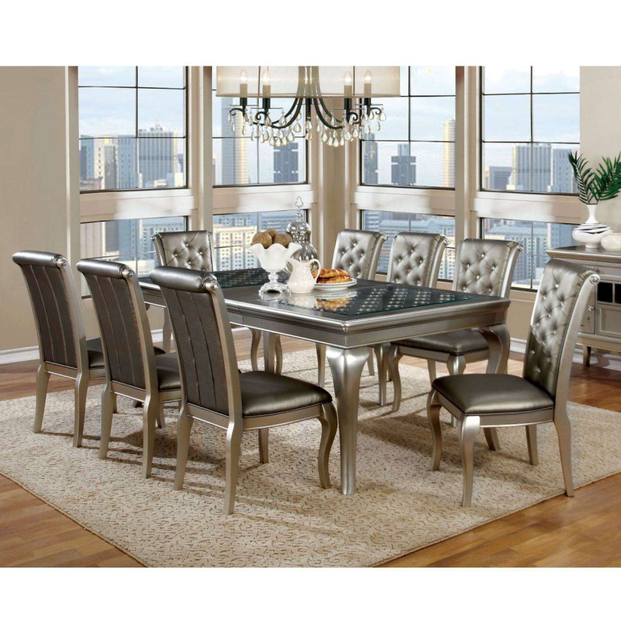 Dining Table Sets * | Outlet Rectangle Furniture Of America Sylera 9-Piece Dining Set