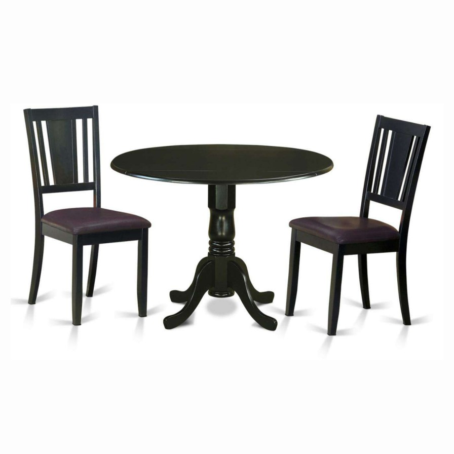 Dining Table Sets * | Top 10 Round East West Furniture Dublin 3 Piece Drop Leaf Dining Table Set With Buckland Faux Leather Seat Chairs