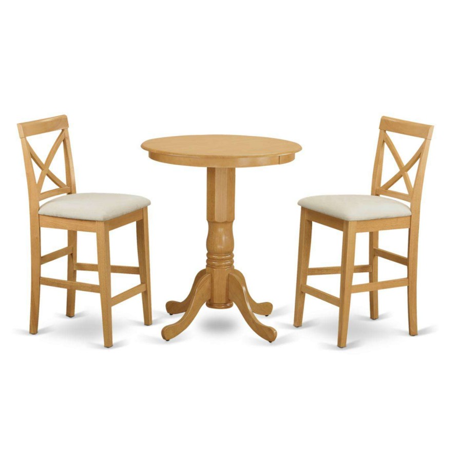 Dining Table Sets * | Budget Round East West Furniture Eden 3 Piece High Cross Dining Table Set Wood