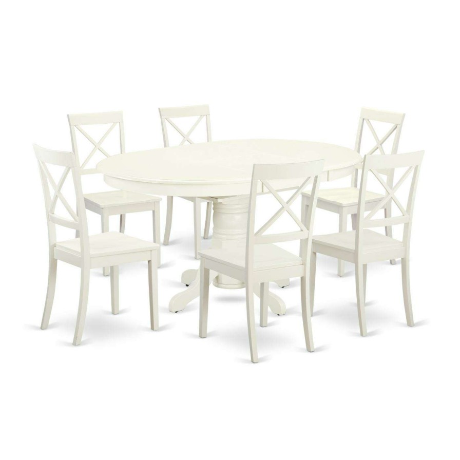 Dining Table Sets * | Cheapest Oval East West Furniture Avon Avbo7 Seven Piece Extension Dining Table Set