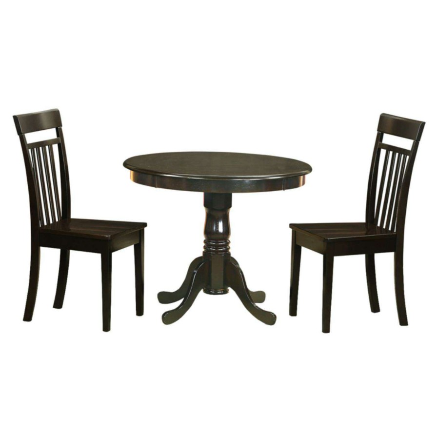 Dining Table Sets * | Wholesale East West Furniture Antique 3 Piece Pedestal Round Dining Table Set With Capri Wooden Seat Chairs