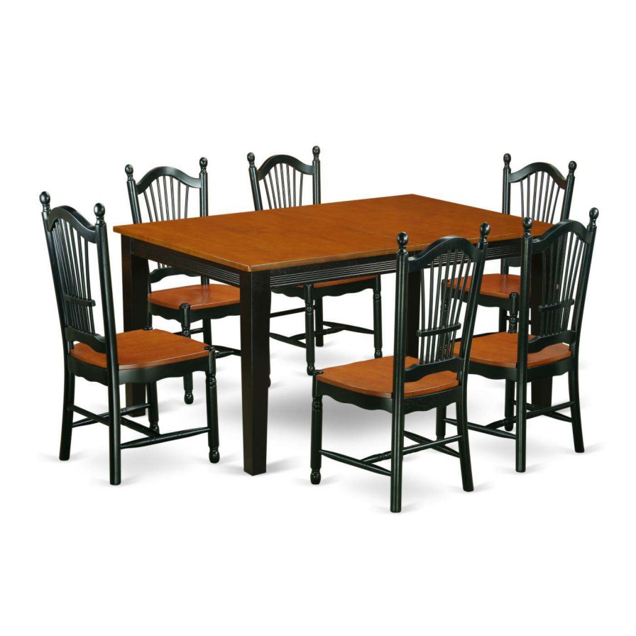 Dining Table Sets * | Best Pirce East West Furniture Quincy 7 Piece Rectangle Extending Dining Table Set Black / Cherry