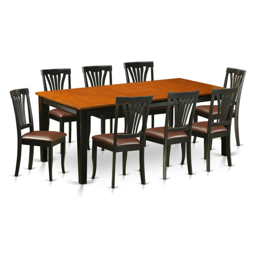 Dining Table Sets * | Hot Sale Rectangle East West Furniture Quincy 9-Piece Lath Back Dining Table Set