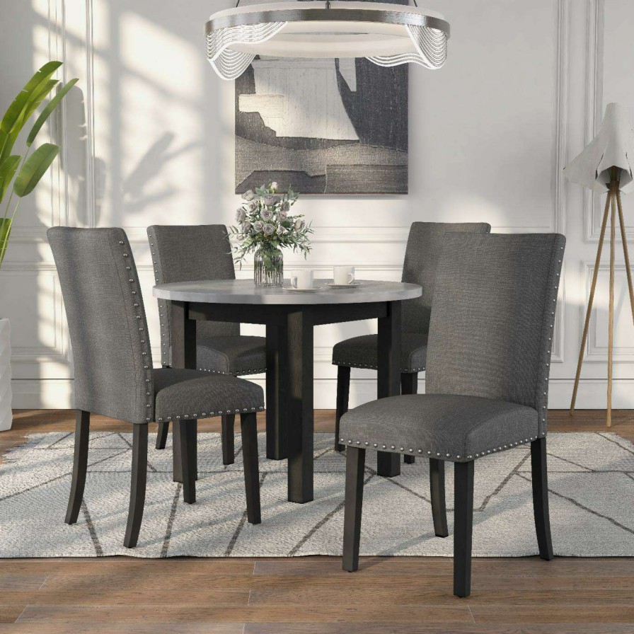 Dining Table Sets * | Cheap Furniture Of America Taswell 5-Piece Round Dining Table Set