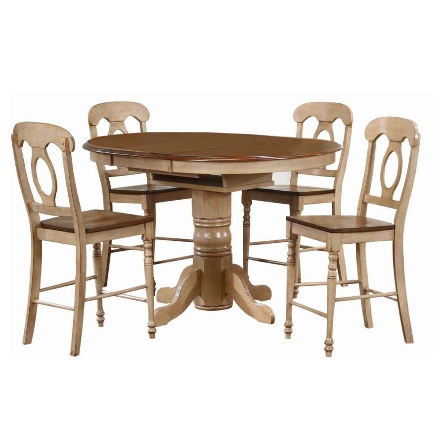 Dining Table Sets * | Coupon Oval Sunset Trading 5-Piece Brook Butterfly Leaf Pub Dining Table Set With Napoleon Stools