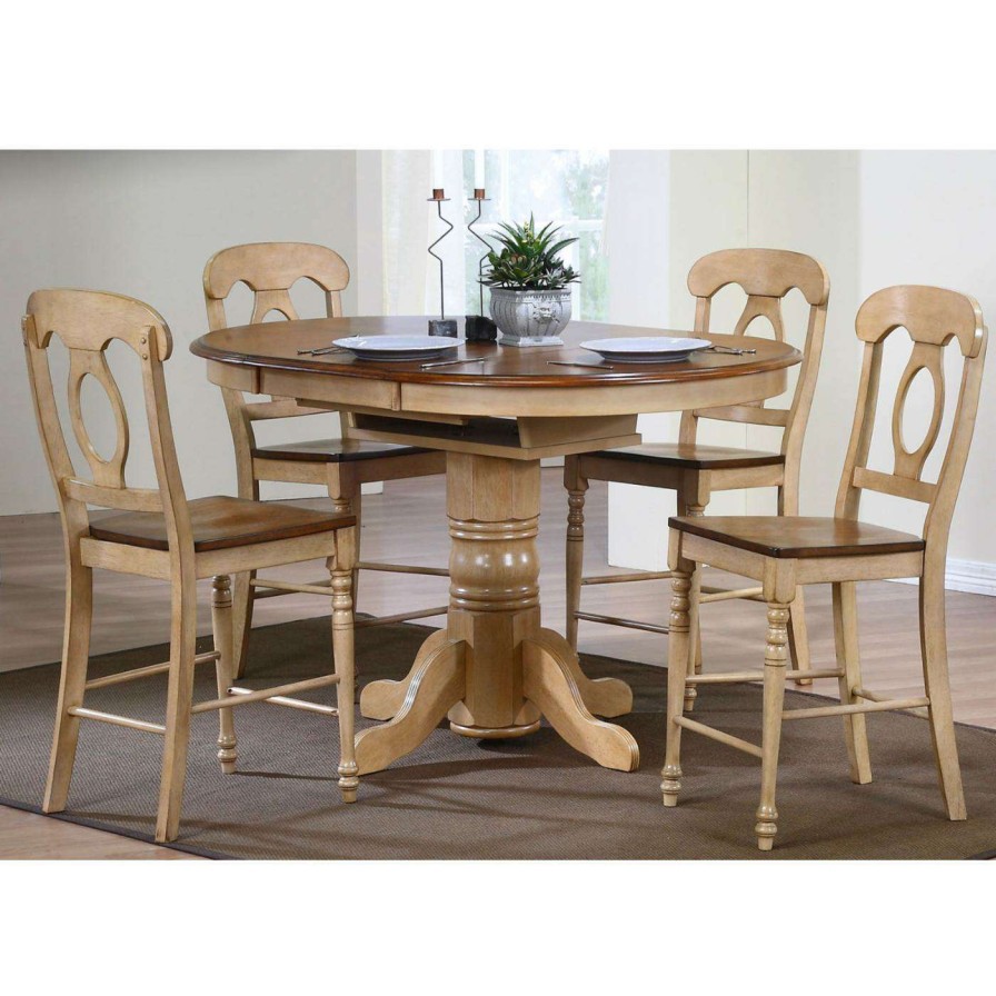 Dining Table Sets * | Coupon Oval Sunset Trading 5-Piece Brook Butterfly Leaf Pub Dining Table Set With Napoleon Stools