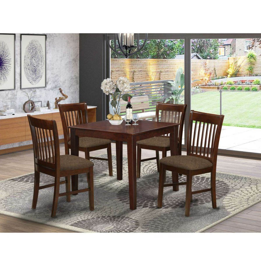 Dining Table Sets * | Best Deal Square East West Furniture 5 Piece Slat Back Breakfast Nook Dining Table Set